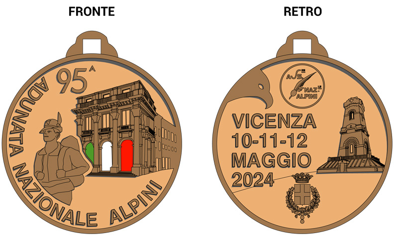immagine della medaglia commemorativa della 95esima Adunata Nazionale Alpini Vicenza 2024